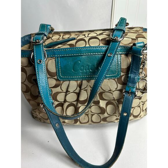 Coach Signature Pleated East West Gallery Shoulder Bag, Green and Tan - Picture 16 of 16